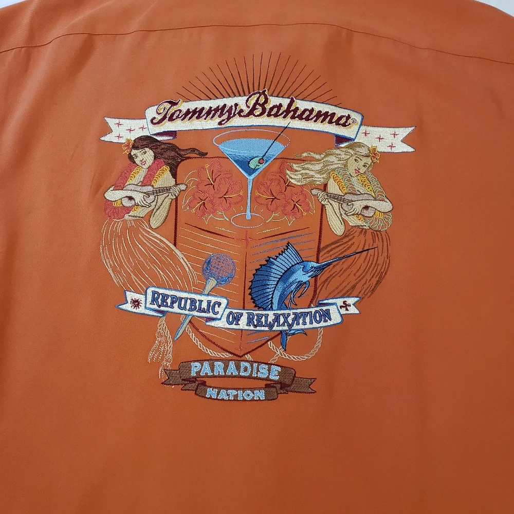 Men's Tommy Bahama Paradise Nation Orange Camp Shirt Size L - Picture 8 of 12